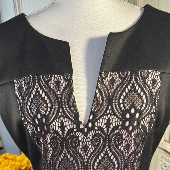 Connected Apparel Elegant Black and Blush Lace Dress - Picture 6 of 8